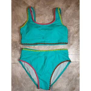 Turquoise Multicolor Trim Sporty Bikini – Size Youth 2XL